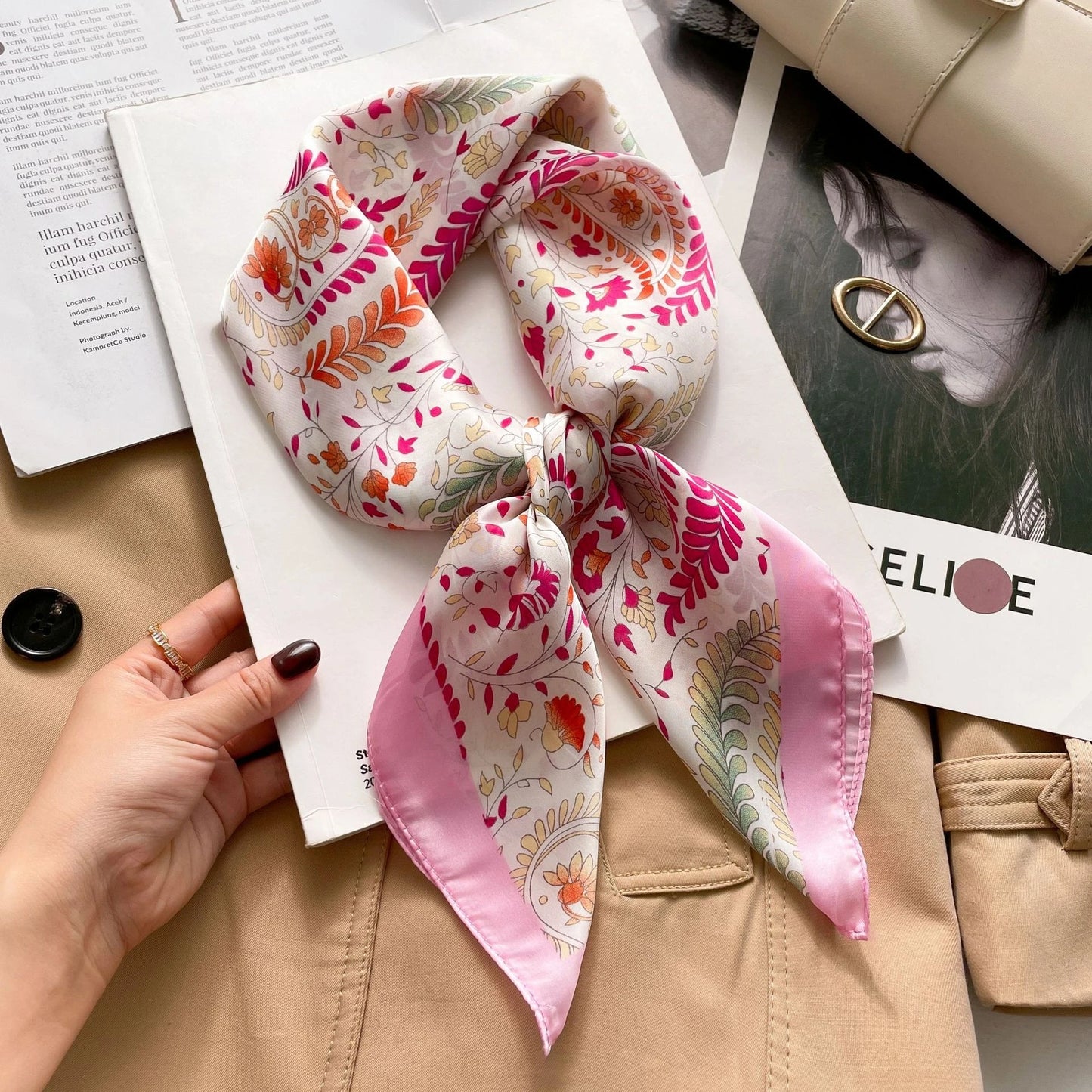 Silk Square Scarf Women Luxury Floral Print Soft Satin Kerchief Hairband Neckerchief Head Hijab Lady Headband Foulard Bag Ribbon