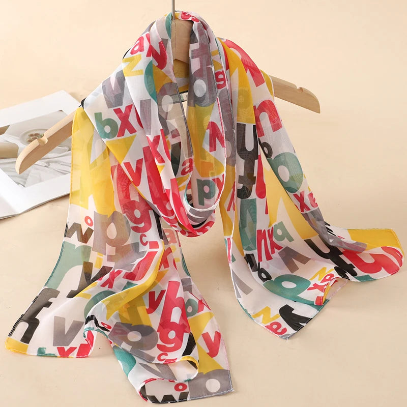 2026 New Print Chiffon Scarf Shawl Women Sunscreen Silk Scarf Turban Long Wrap Beach Travel Outdoor Accessories Trendy Headband