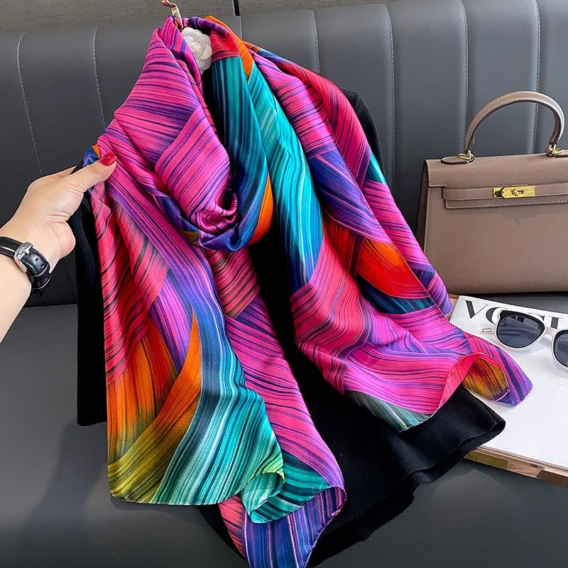 180x90 Cm Large Silk Soft Scarf Women Stylish Print Long Shawl Handkerchief Summer Elegant Travel Wrap Hot