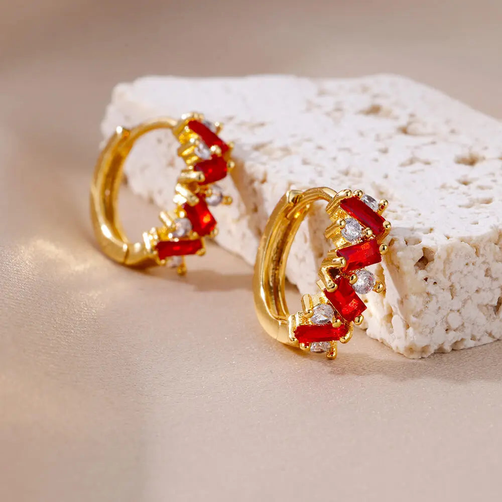 Rainbow Zircon Earring For Women Girls Stainless Steel Hoop Piercing Earring 2024 New Trend Luxury Wedding Jewelry Gift