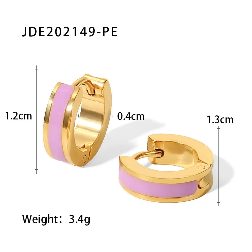 Glamour Jewelry Stainless Steel Dripping Oil Black White Colorful Enamel Hoop Earrings Geometric Enamel Stud Earrings for Women