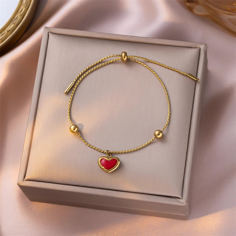 316L Stainless Steel New Fashion Fine Jewelry Young Girl Style Red Love Heart Charm Chain Necklaces Bracelets Earrings For Women