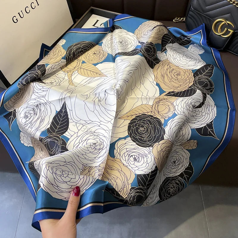 70*70cm Flower Silk Square Scarf Women Satin Shawl Wrap Hijab Female Hair Band Wrist Luxury Headkerchief Echarpe fashion Bandana