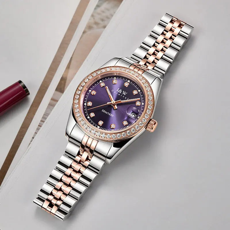 Switzerland I&W CARNIVAL Luxury Brand MIYOTA Quartz Women's Watches Ultra-thin Sapphire Waterproof Rhinestone Auto Date 55869L