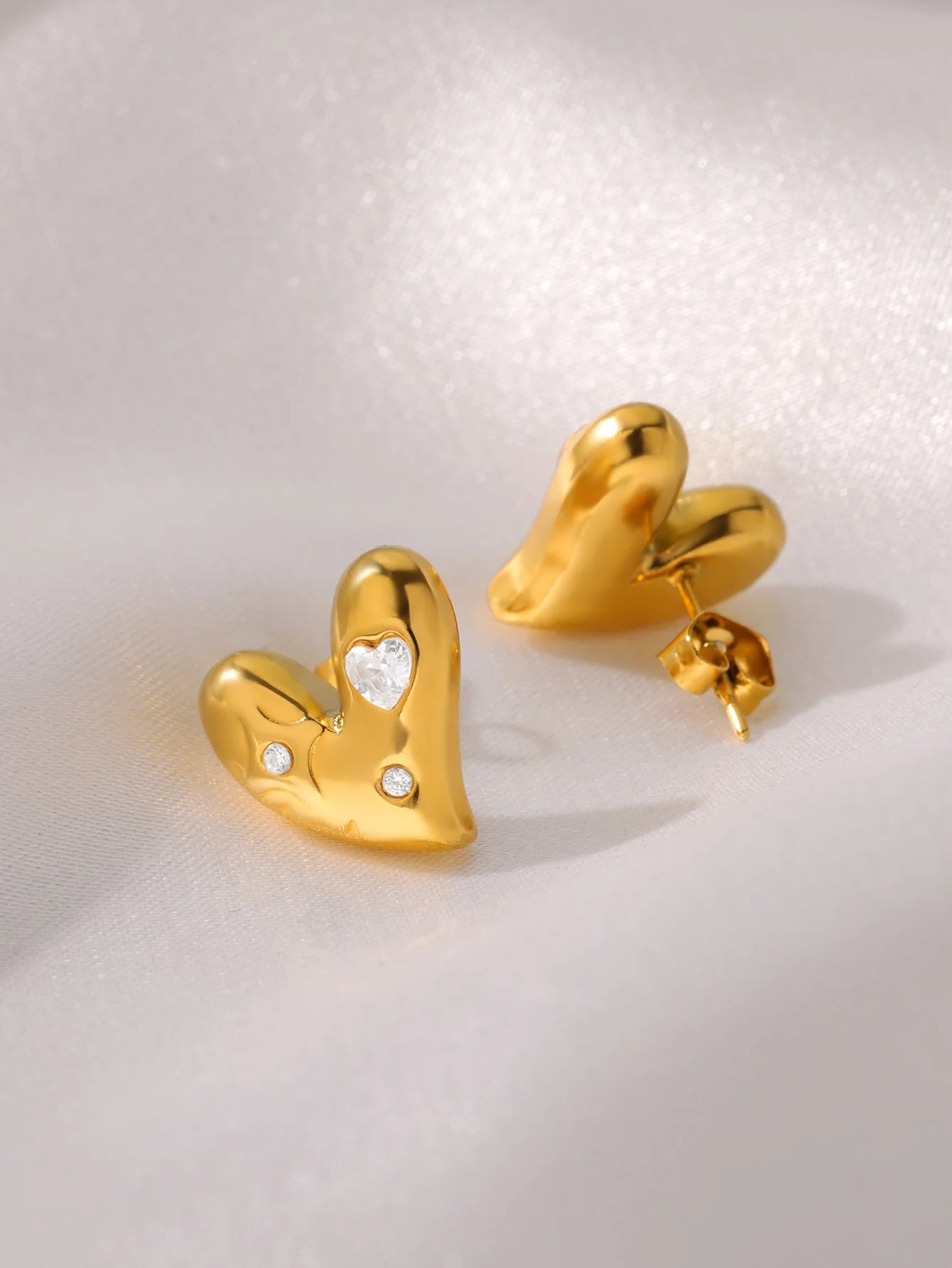 Fashion Zircon Heart Stud Earrings For Women Gold Color Stainless Steel Heart Earring Wedding Aesthetic Jewelry Gift Femme