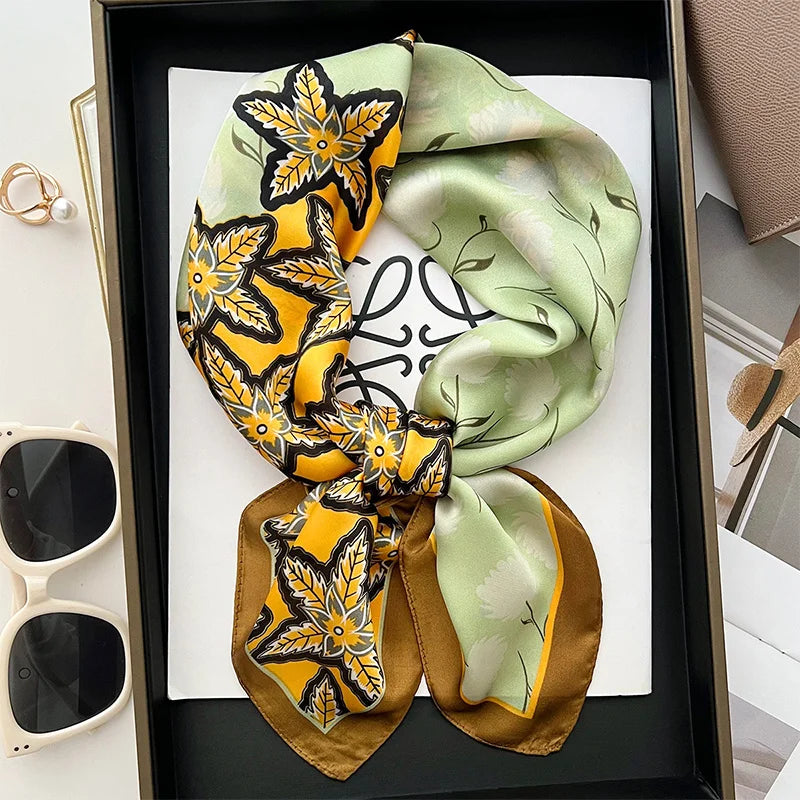 2024 New Fashion Luxury Silk Scarf Bandana Women Hair Bands Square Scarves Neck Tie Bag Scarfs Satin Lady Wrap Headband