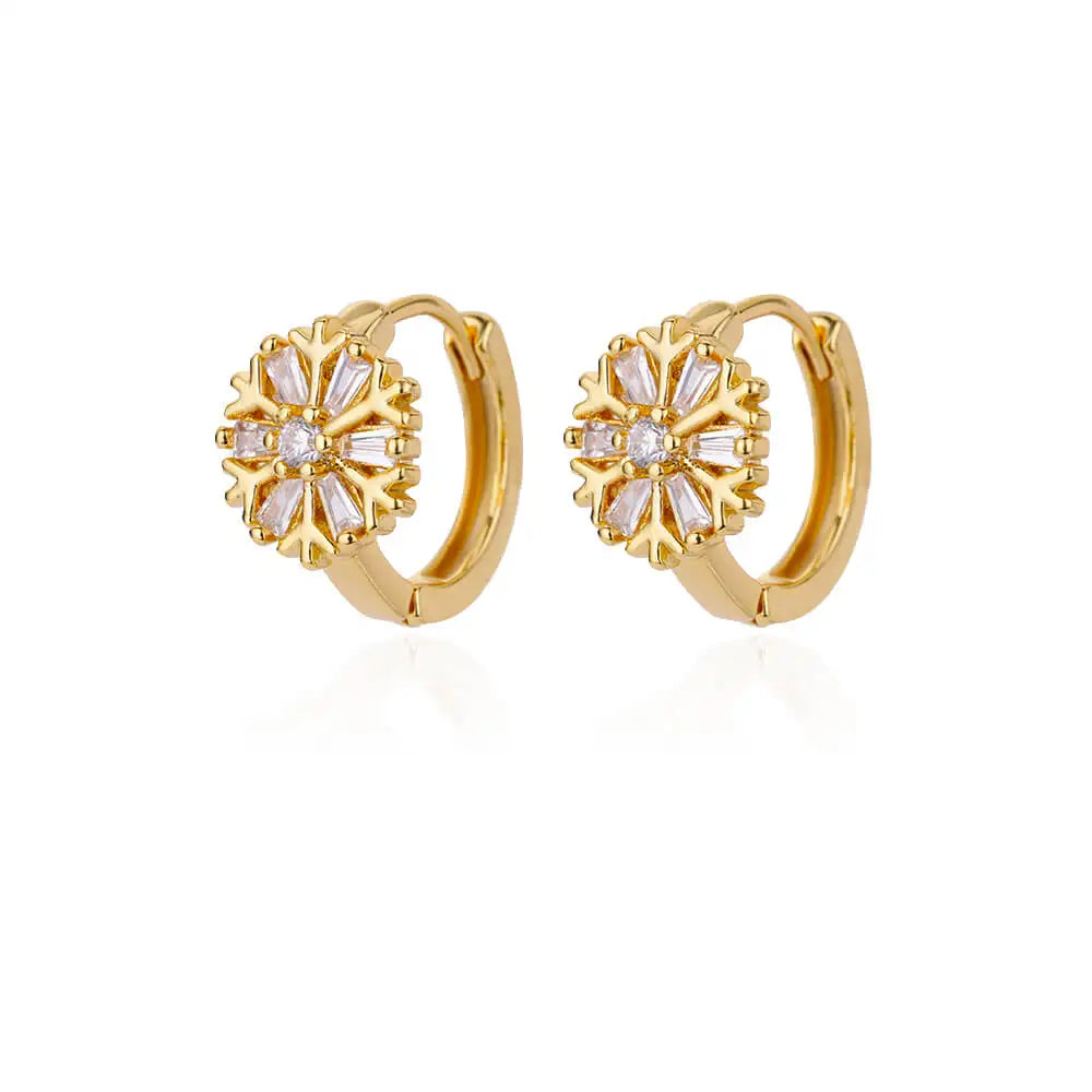 Zircon Snowflake Earrings For Women Gold Color Stainless Steel Flower Geometric Hoop Earring Aesthetic Luxury Wedding Jewerly