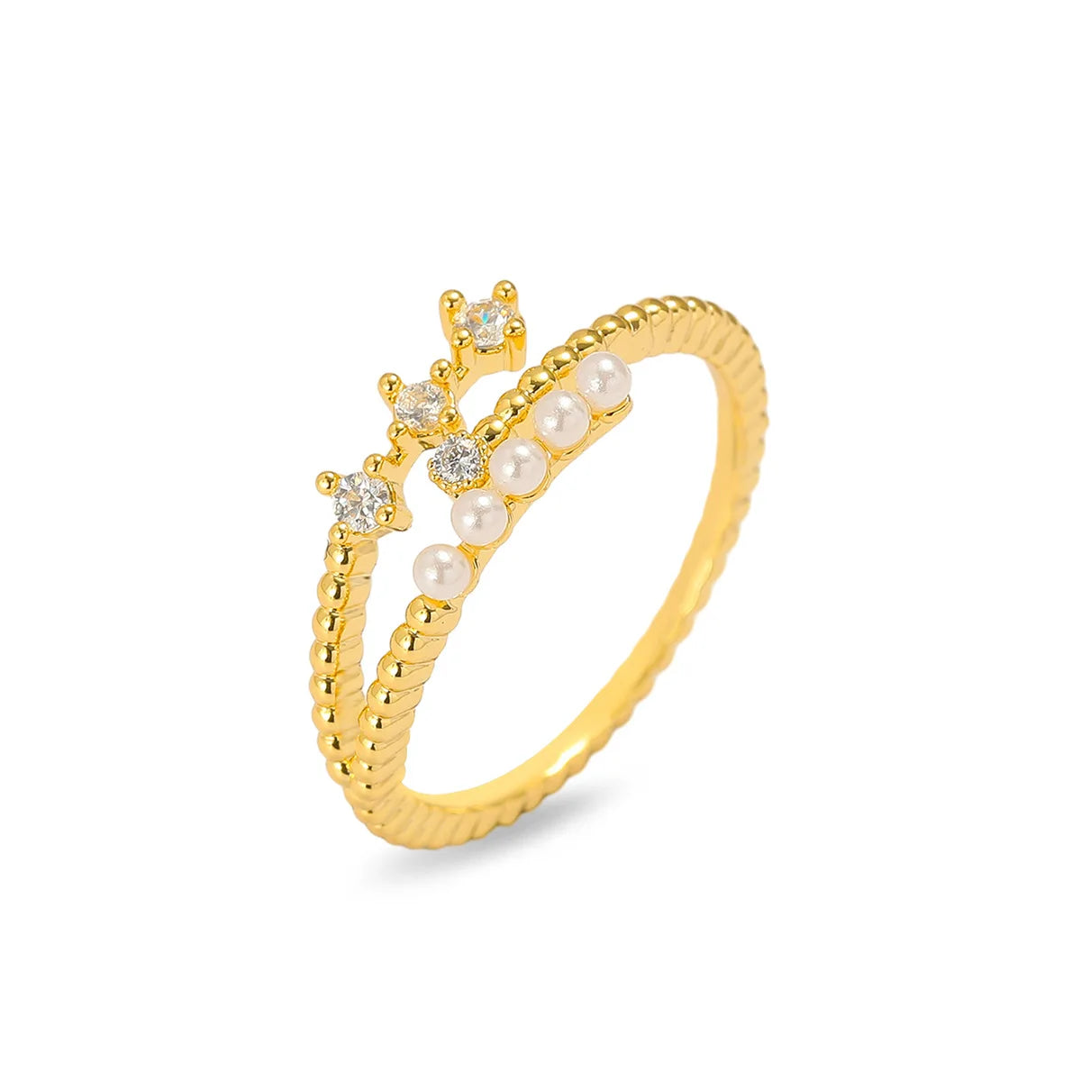 Luxury  Imitation Pearl Zircon Leaf Flower Copper Rings for Women Girls Adjustable Open Ring Jewelry Gifts for Friends