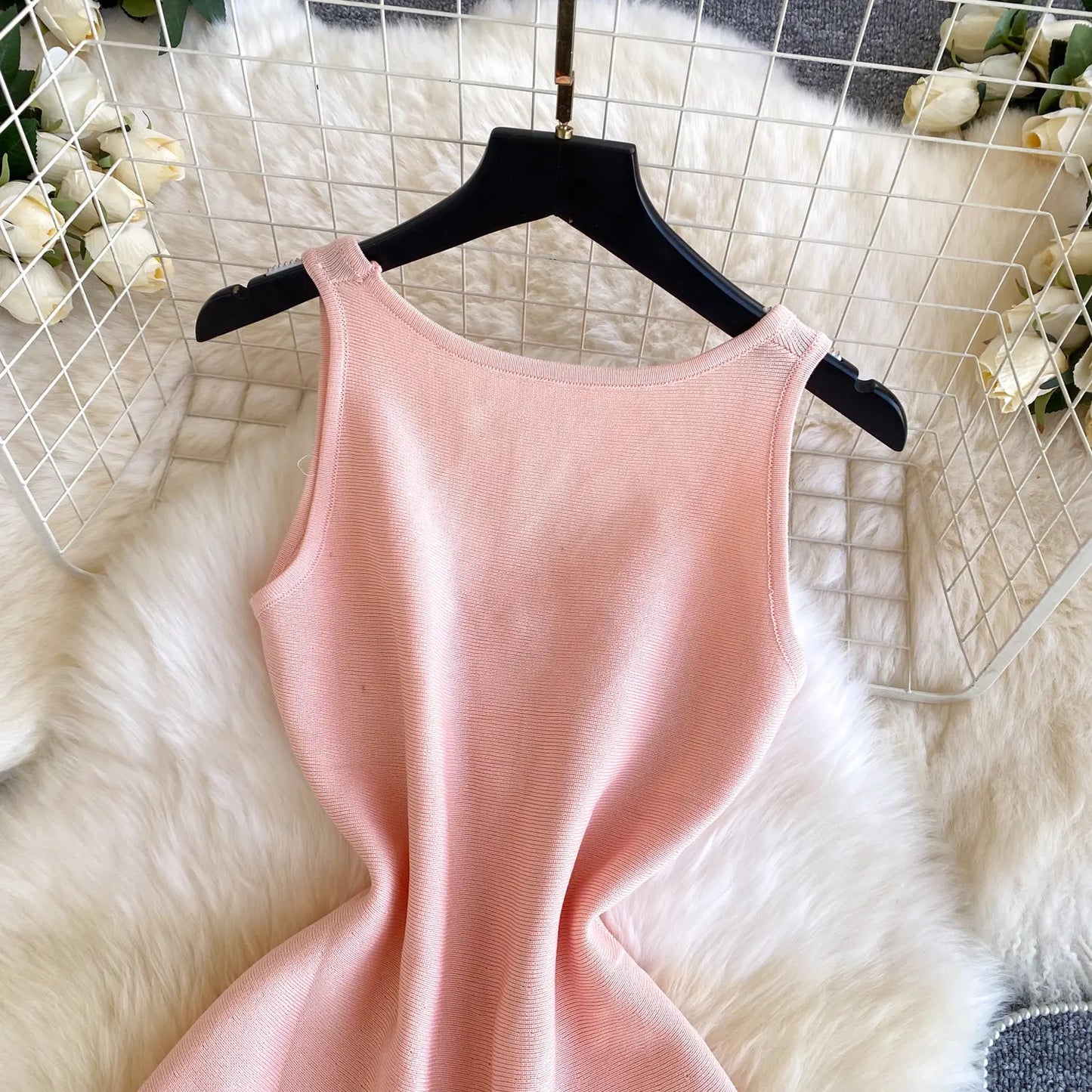 REALEFT Summer Elegant Pink Women's Knitted A-line Dress 2026 New Sleeveless Casual O-neck Single Breasted Sexy Mini Dress