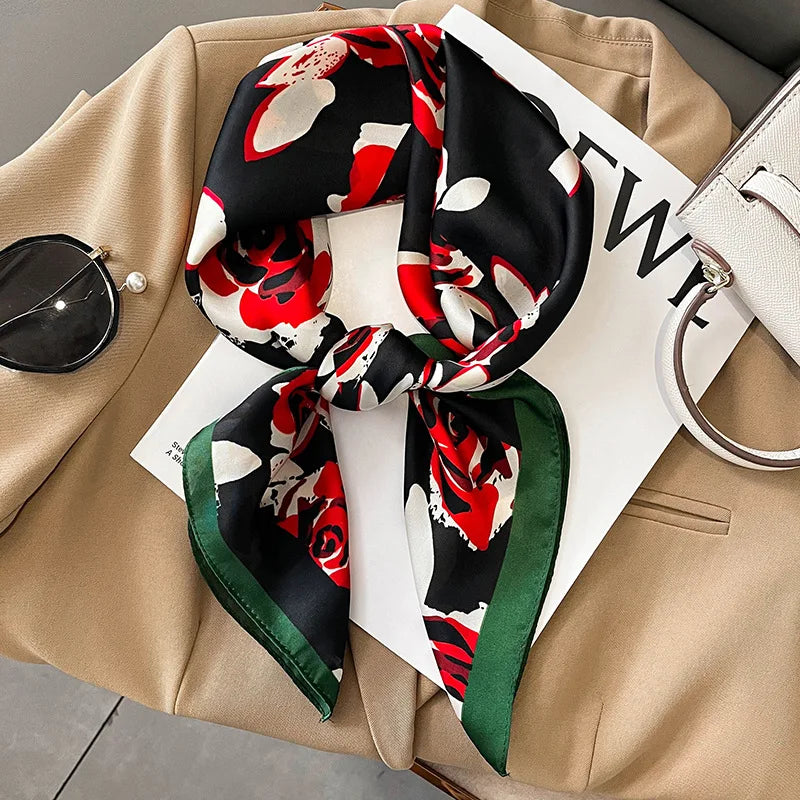 Elegant Floral Scarf for Lady Fashion Square Silk Neck Kerchief Bandana Foulard Soft Hairbands Women 2022 New Bufanda
