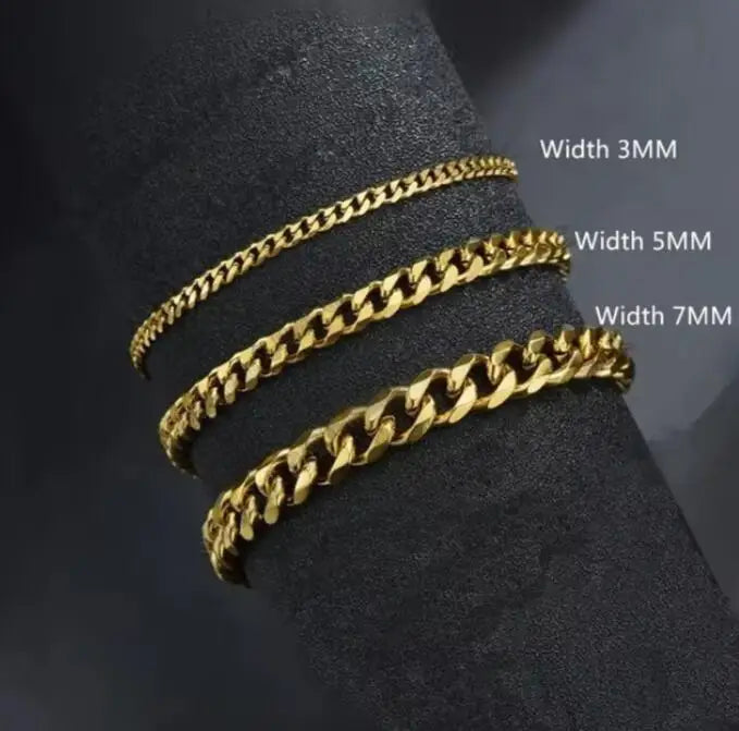 3/5/7mm Men Bracelets Stainless Steel Chain Bracelets Chunky Cuban Silver Color Link Chain Classic Punk Heavy Male Jewelry Gifts