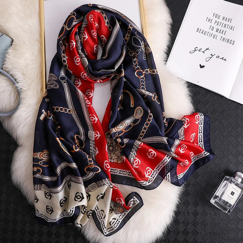180x90 Cm Large Silk Soft Scarf Women Stylish Print Long Shawl Handkerchief Summer Elegant Travel Wrap Hot