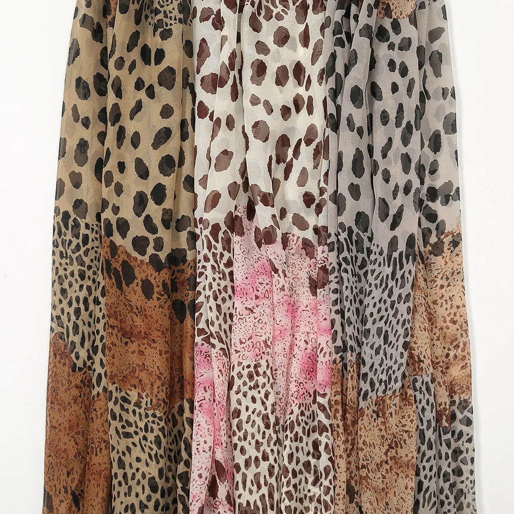 Women Leopard Patchwork Chiffon Scarf Spring Summer Sunscreen Scarves Girls Students Soft Viscose Shawl Female Wrap Shawls New