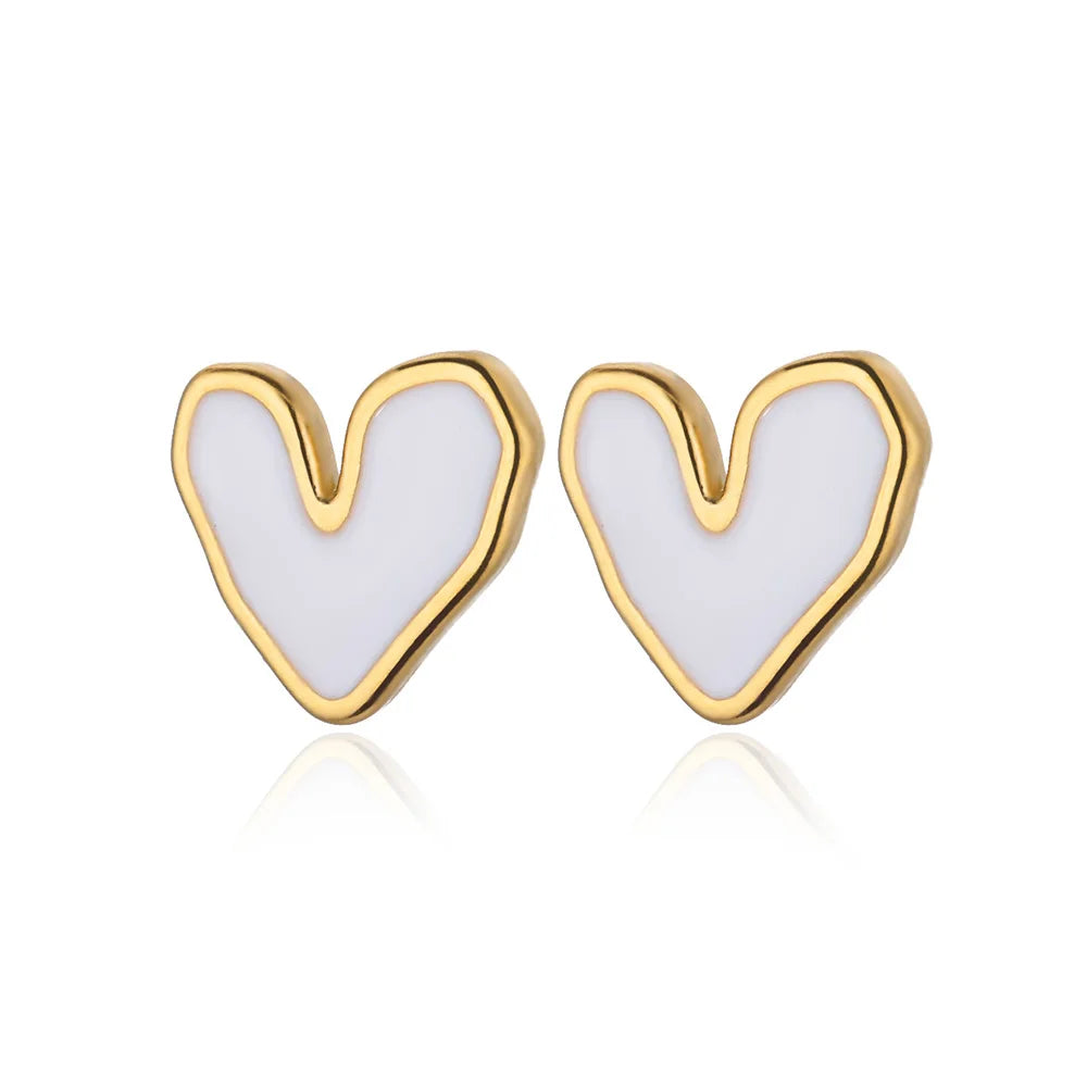 Stainless Steel Gold Plated Heart Shaped Set Zircon Stud Earrings for Women Delicate Hoops Earring Wedding Party Jewelry Gifts