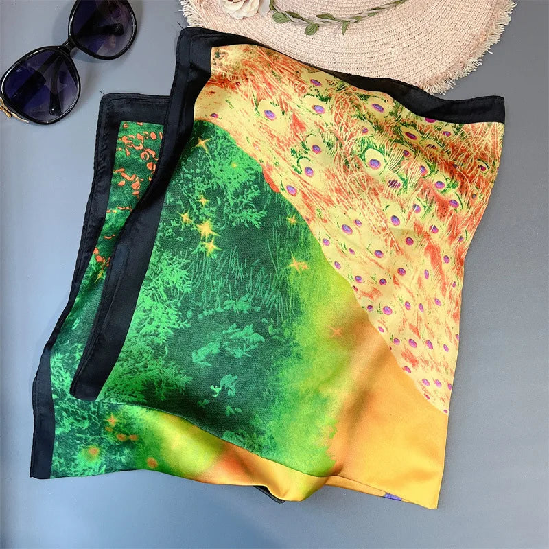 70*70cm Flower Silk Square Scarf Women Satin Shawl Wrap Hijab Female Hair Band Wrist Luxury Headkerchief Echarpe fashion Bandana
