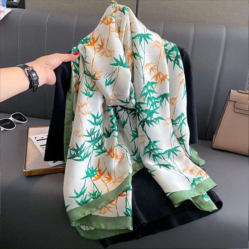 180x90 Cm Large Silk Soft Scarf Women Stylish Print Long Shawl Handkerchief Summer Elegant Travel Wrap Hot