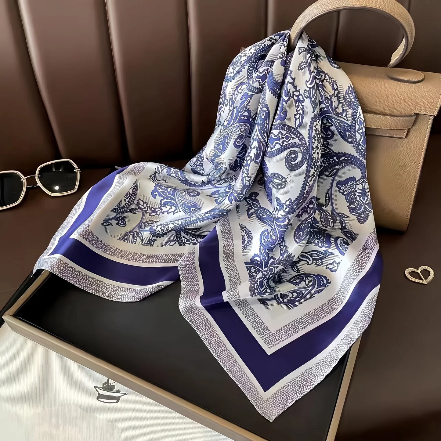 Bohemian Style Paisley Floral Print Women’s Square Silk Scarf Satin Head Wrap Design Scarves Bandana Hijab Kerchief