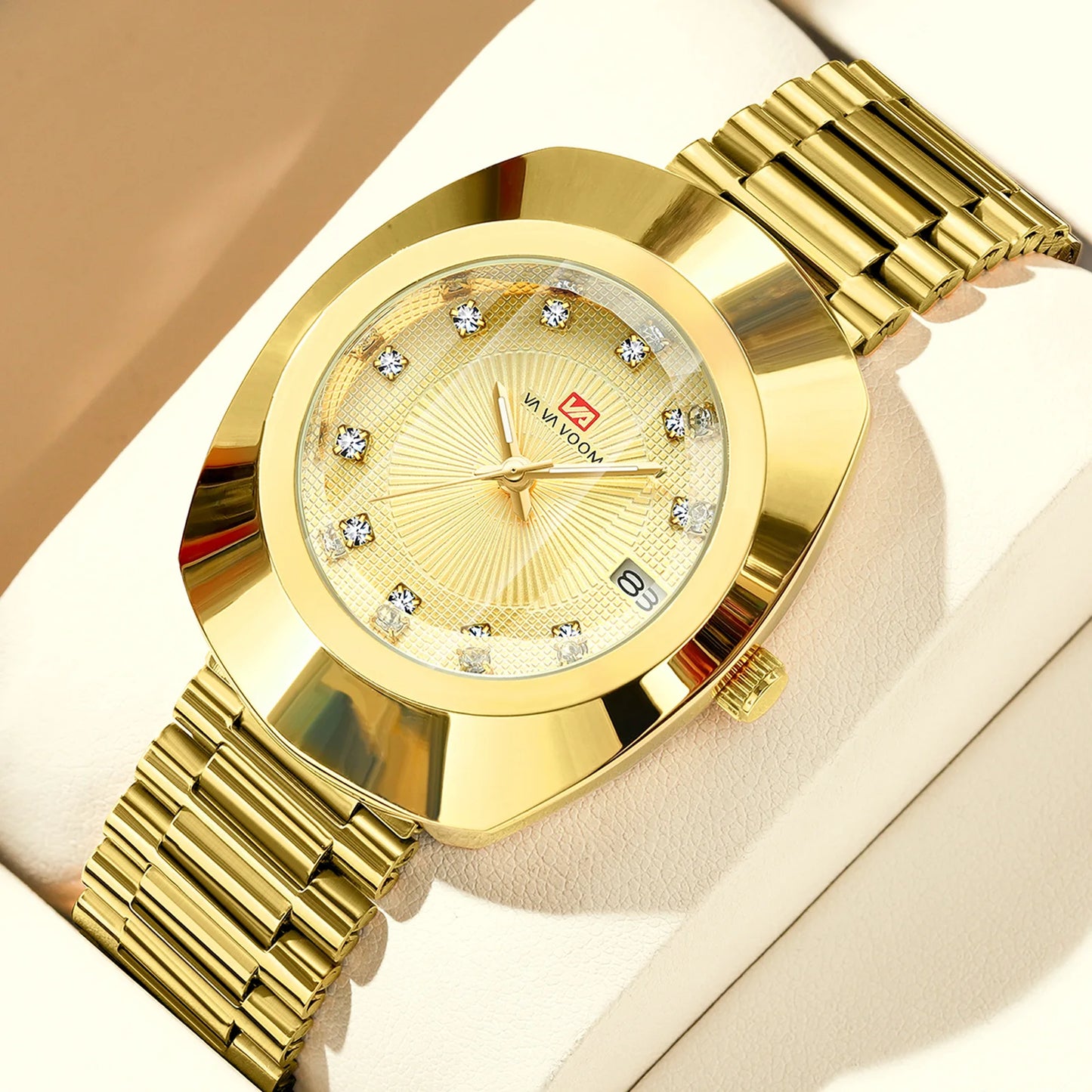 Popular luxury gold diamond waterproof business steel band men's women's watches oval unisex style couple quartz watch