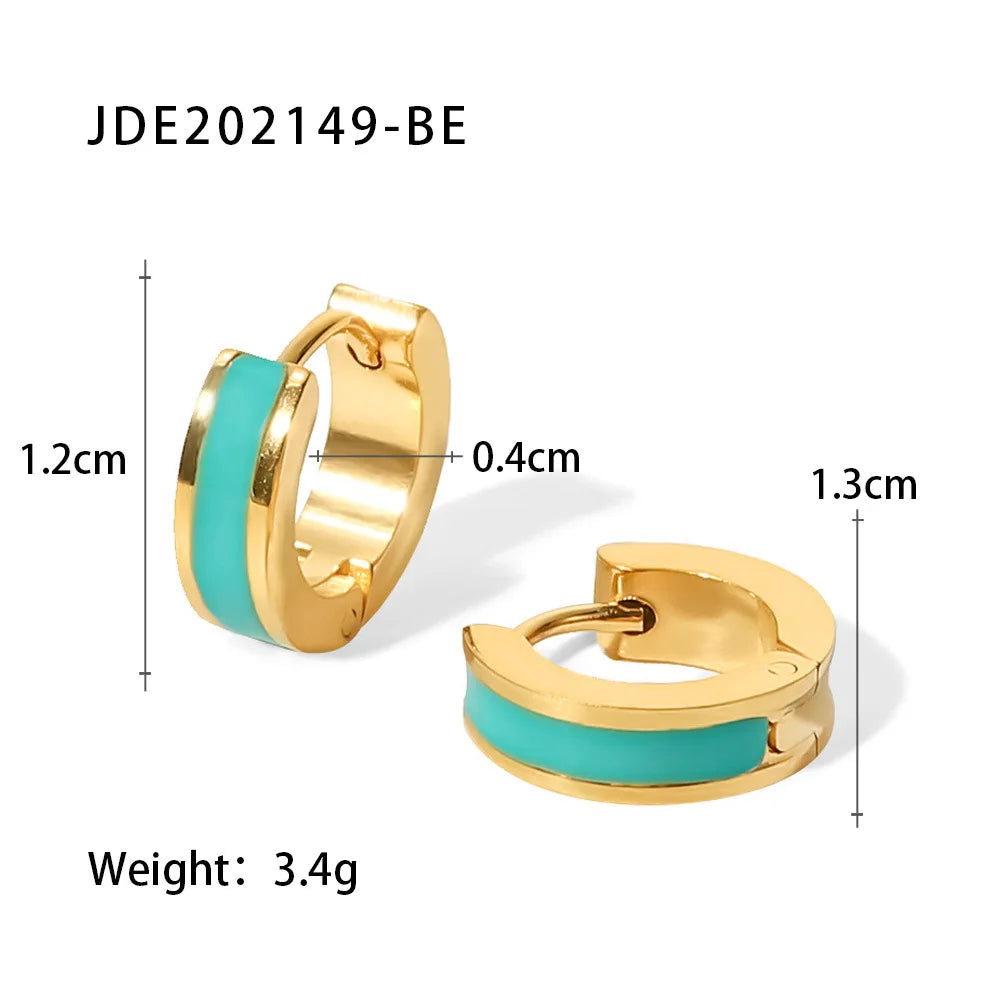 Glamour Jewelry Stainless Steel Dripping Oil Black White Colorful Enamel Hoop Earrings Geometric Enamel Stud Earrings for Women