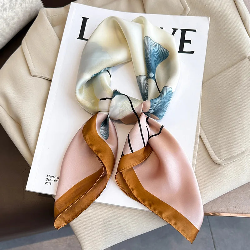 70*70cm Luxury Floral Print Silk Square Scarf Women Foulard Hairband Hands Bag Ribbon Head Hijab Neckerchief Headband Bandana