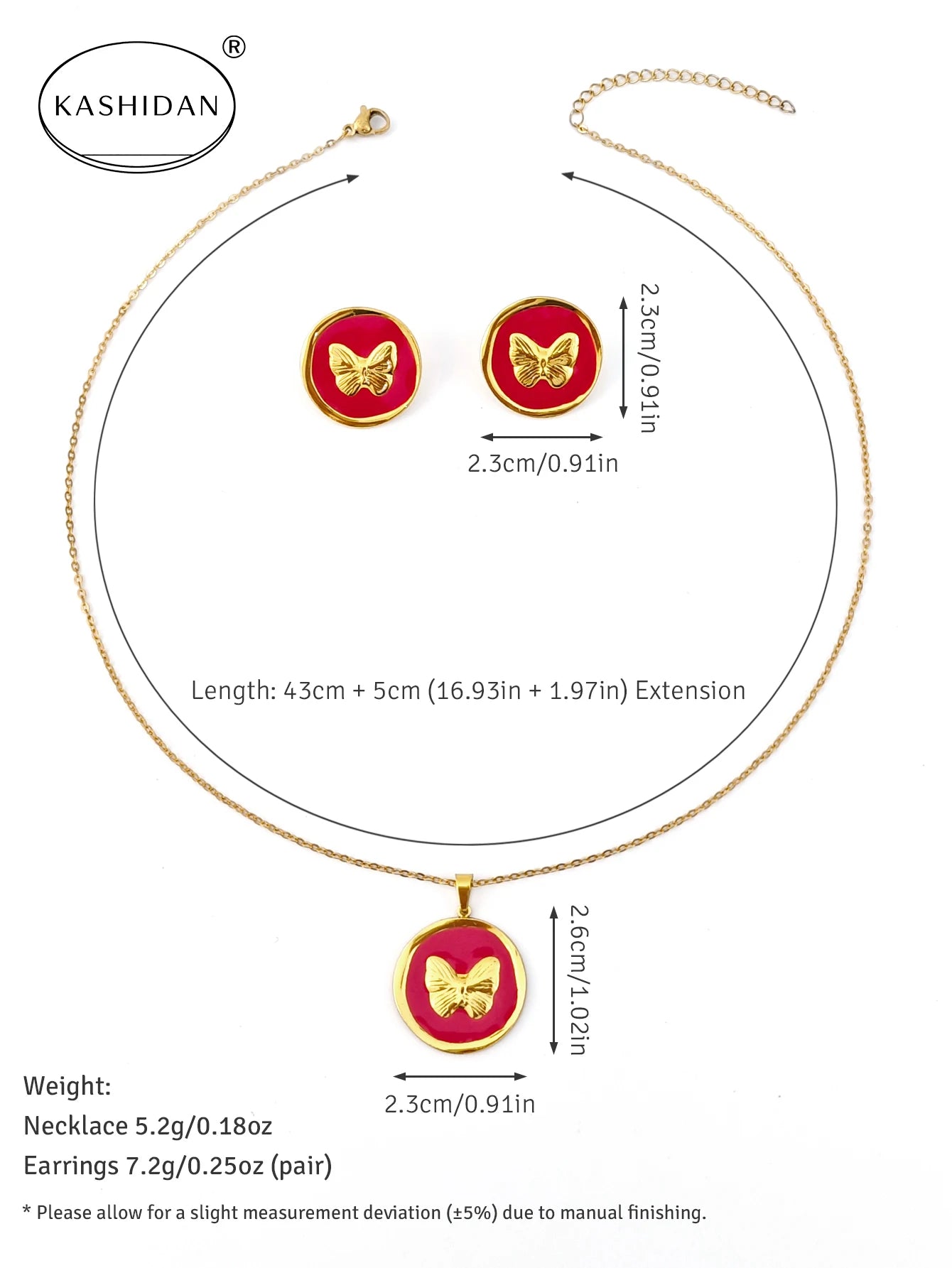 Fashion Colorful Enamel Flower Stud Earrings and Necklace Jewelry Set, Stainless Steel Waterproof Hypoallergenic Jewelry
