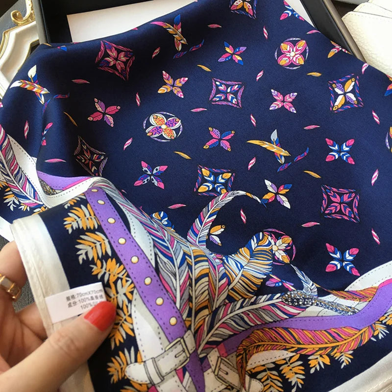 New lady Girl 70*70cm Silk Satin Hair Scarf Women Handkerchief stripe Printed Female Square Head Bandana Small Neck Muffler Hija