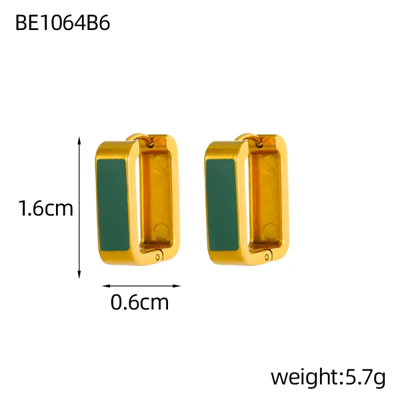 Glamour Jewelry Stainless Steel Dripping Oil Black White Colorful Enamel Hoop Earrings Geometric Enamel Stud Earrings for Women