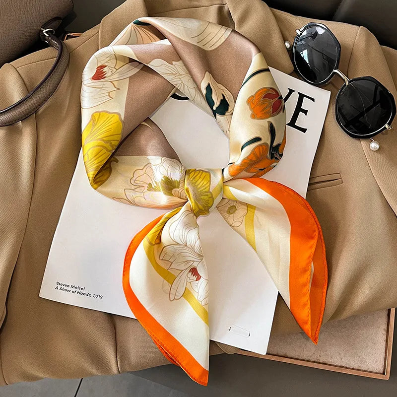 Elegant Floral Scarf for Lady Fashion Square Silk Neck Kerchief Bandana Foulard Soft Hairbands Women 2022 New Bufanda