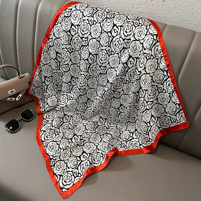 Elegant Floral Scarf for Lady Fashion Square Silk Neck Kerchief Bandana Foulard Soft Hairbands Women 2022 New Bufanda