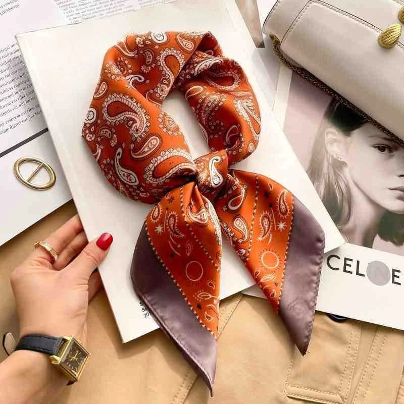 70cm Leopard Print Silk Square Scarf for Women Satin Shawl Fashion Wraps Neckerchief Female Hair Bands Ribbon Headband Bandana