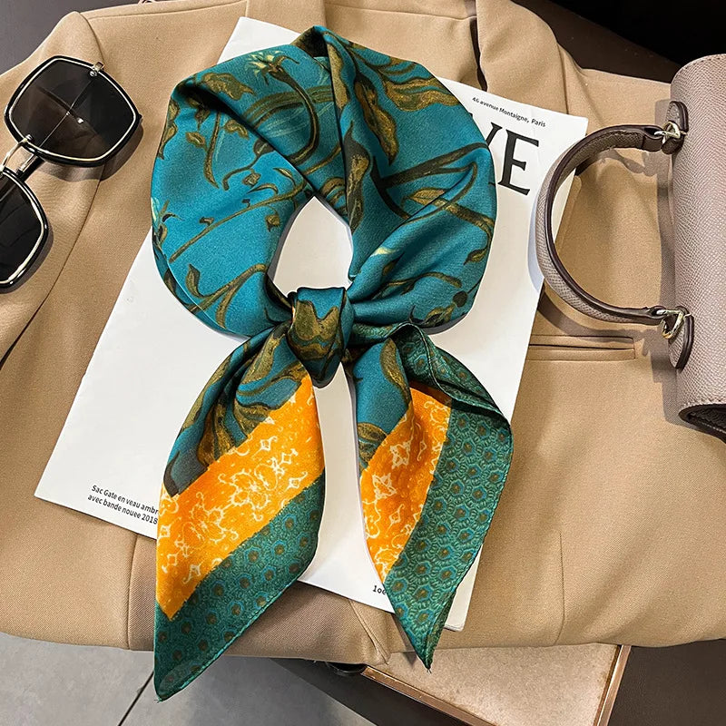 Elegant Floral Scarf for Lady Fashion Square Silk Neck Kerchief Bandana Foulard Soft Hairbands Women 2022 New Bufanda