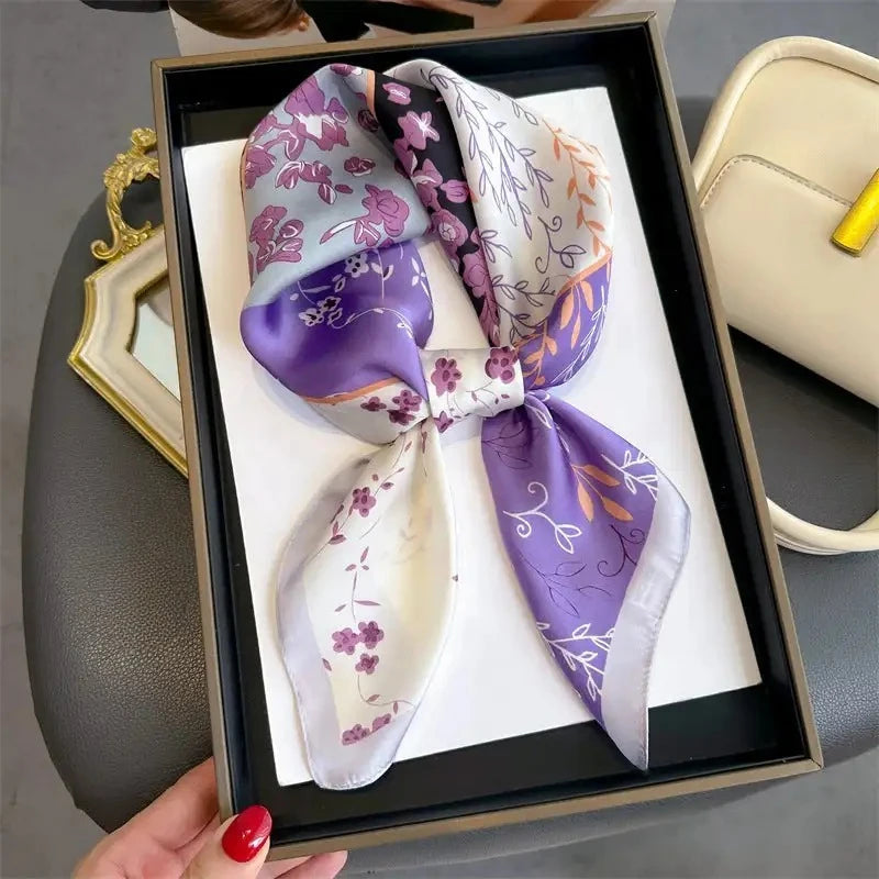 68cm Ginkgo Leaf Printed Scarf Women's Model Emulated Silk Plant Printed Scarfs Fashion Versatile Clothes Bag Accessories Scarf