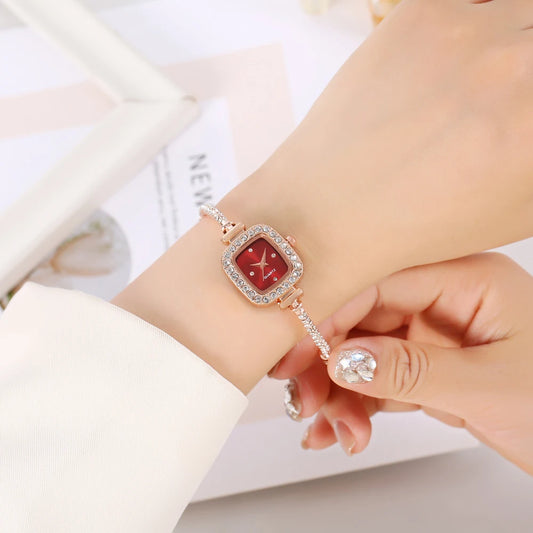 1 piece/set of small square watch for women, quartz movement for women, high-end drawstring watch for women
