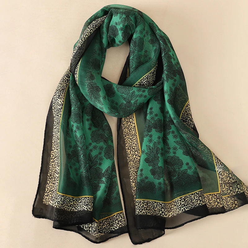 2026 New Print Chiffon Scarf Shawl Women Sunscreen Silk Scarf Turban Long Wrap Beach Travel Outdoor Accessories Trendy Headband