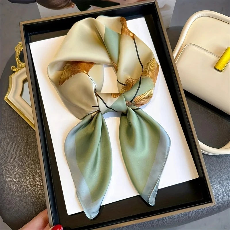 68cm Ginkgo Leaf Printed Scarf Women's Model Emulated Silk Plant Printed Scarfs Fashion Versatile Clothes Bag Accessories Scarf