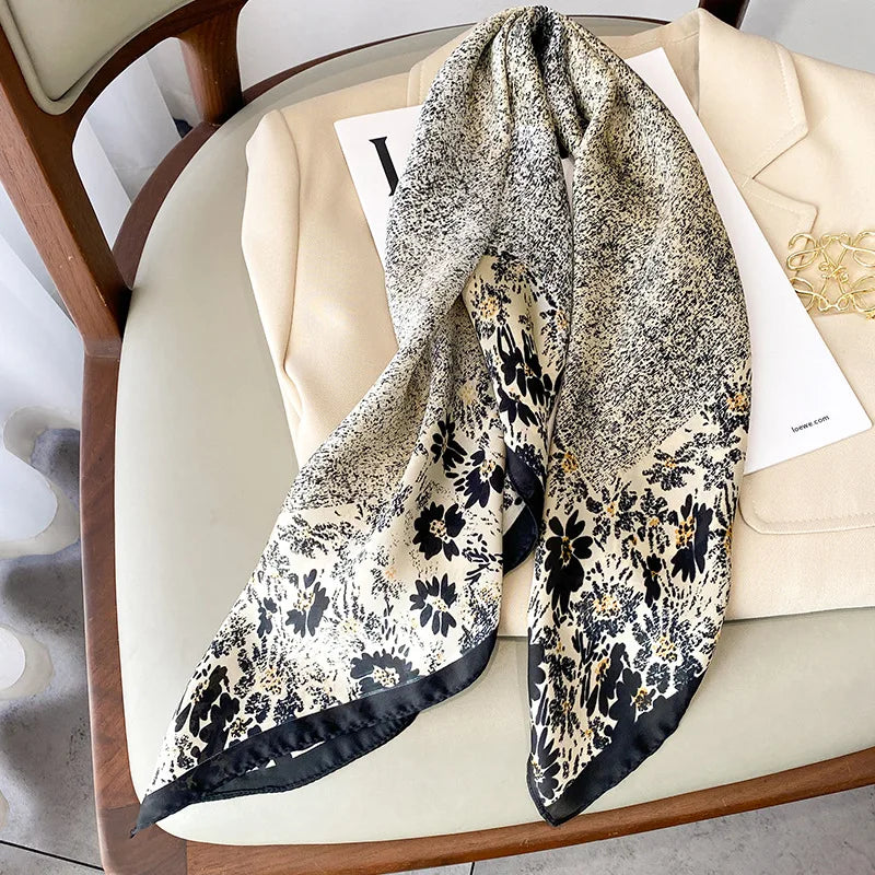 Elegant Floral Scarf for Lady Fashion Square Silk Neck Kerchief Bandana Foulard Soft Hairbands Women 2022 New Bufanda