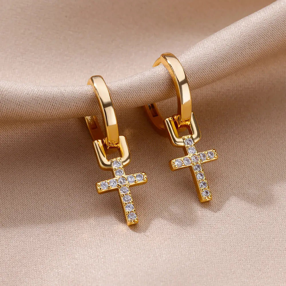 Stainless Steel Zircon Cross Dangle Earrings For Women Girls Cross Earring 2023 Trending Couple Wedding Aesthetic Jewelry  Gifts