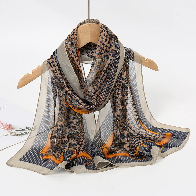 2026 New Print Chiffon Scarf Shawl Women Sunscreen Silk Scarf Turban Long Wrap Beach Travel Outdoor Accessories Trendy Headband