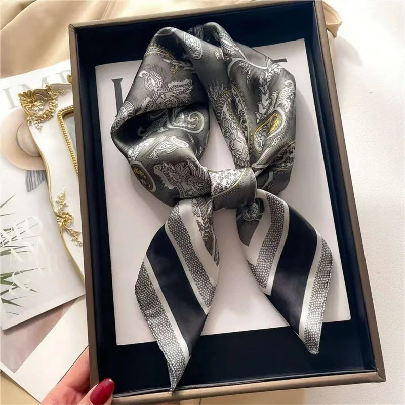 New lady Girl 70*70cm Silk Satin Hair Scarf Women Handkerchief stripe Printed Female Square Head Bandana Small Neck Muffler Hija