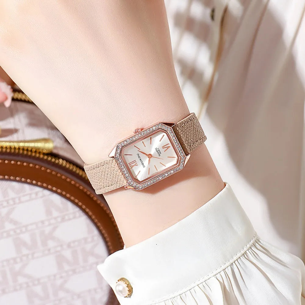 Luxury Inlaid Rhinestone Dial Quartz Watches Fashion Leather Strap Wristwatch Dropshipping Gifts Ladies Clock Relogio Feminino