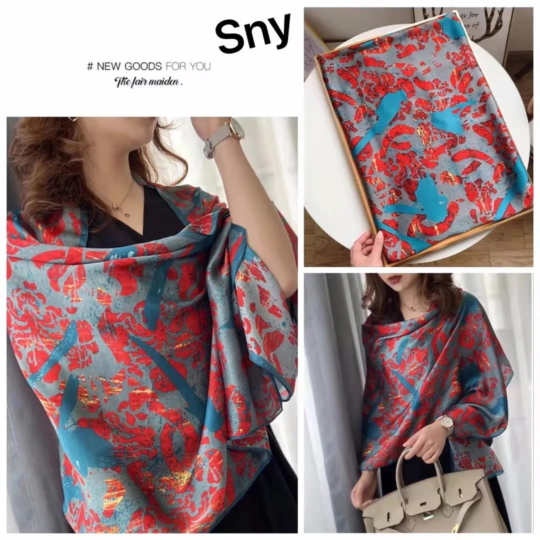 180*90cm Scarves Luxury Brand Long Silk Scarf Women Soft Shawl Wrap Muffler Hijab Bufanda Foulard Female Bandana Beach Stoles