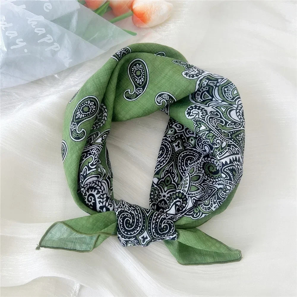 Fashion Floral Print Square Scarf Soft Handkerchief Women Hair Scarf Cotton Linen Head Scarfs Ladies Neck Scarves Summer Autumn