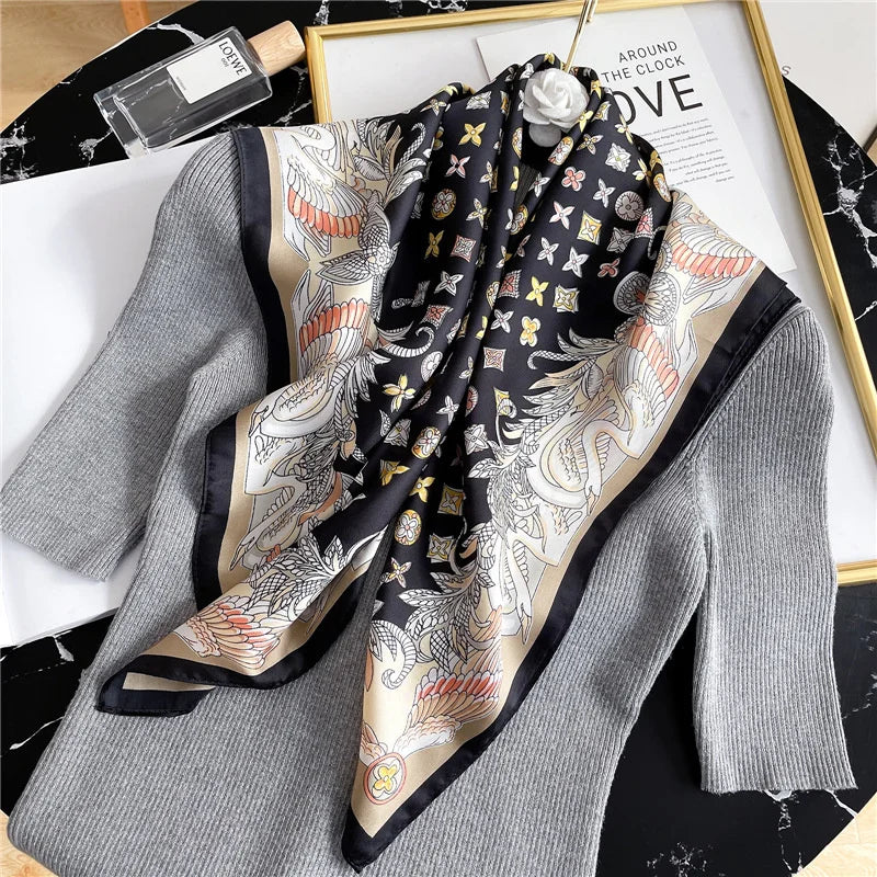 New lady Girl 70*70cm Silk Satin Hair Scarf Women Handkerchief stripe Printed Female Square Head Bandana Small Neck Muffler Hija