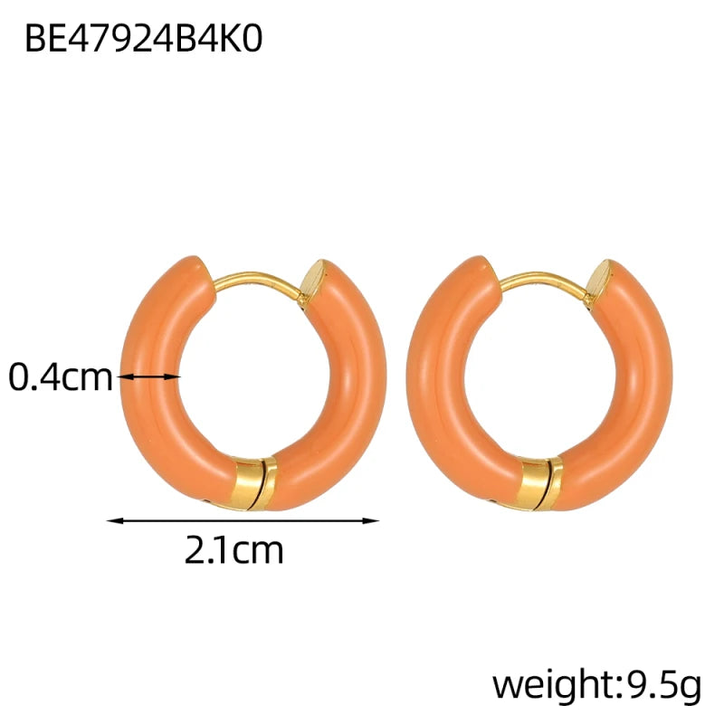 Glamour Jewelry Stainless Steel Dripping Oil Black White Colorful Enamel Hoop Earrings Geometric Enamel Stud Earrings for Women