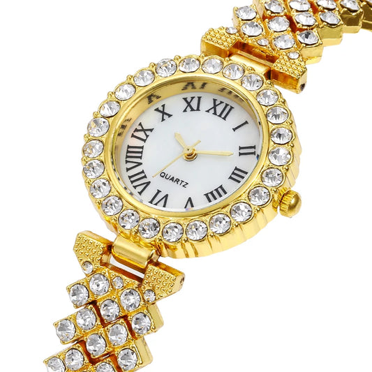 Cross border foreign trade hot selling fashion diamond inlaid alloy steel bracelet bracelet style women's quartz watch in stock