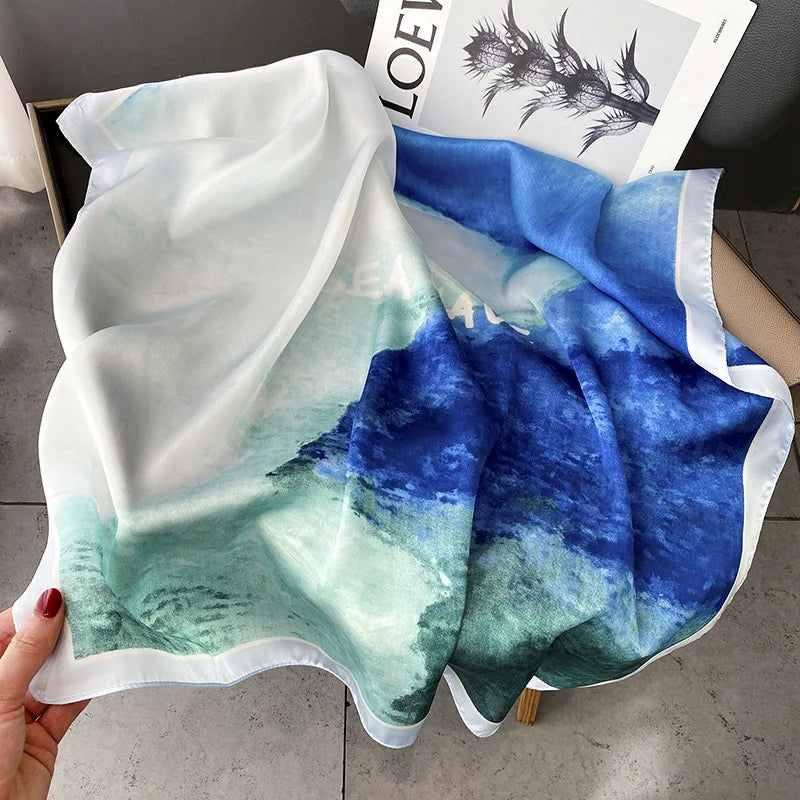 70*70cm Flower Silk Square Scarf Women Satin Shawl Wrap Hijab Female Hair Band Wrist Luxury Headkerchief Echarpe fashion Bandana