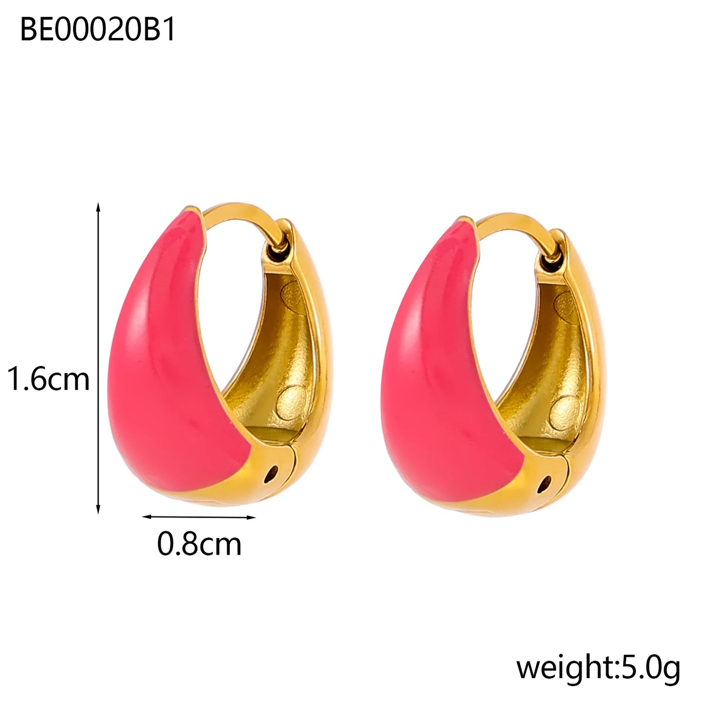 Glamour Jewelry Stainless Steel Dripping Oil Black White Colorful Enamel Hoop Earrings Geometric Enamel Stud Earrings for Women