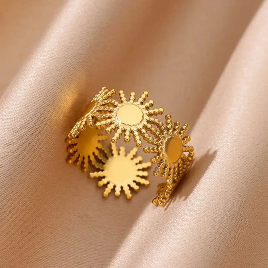 Vintage Multi-layer Sun Rings For Women Gold Color Stainless Steel Geometric Sun Ring Wedding Statement Jewelry 2024 Trend Gift