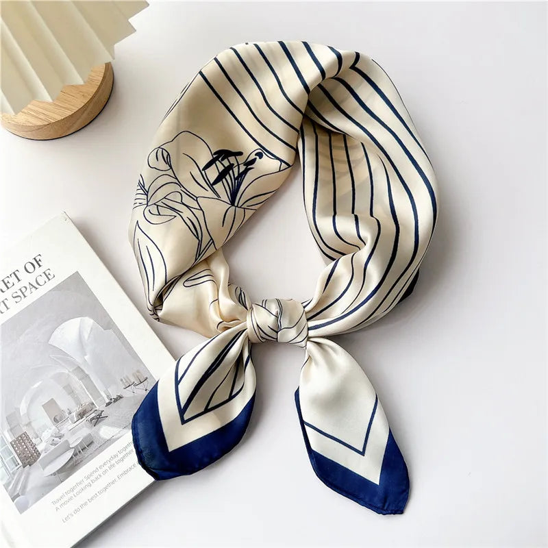 Striped Print Leaf Floral Square Scarves  for Women Kerchief Neckerchief Headband DIY Hair Accessories Decoration Head Scarf