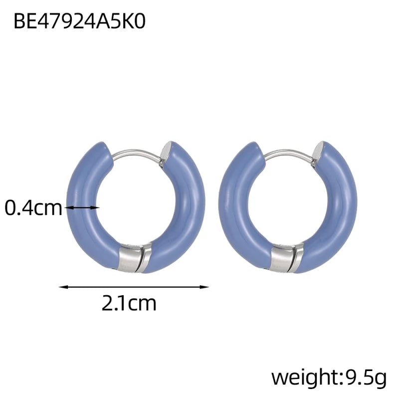 Glamour Jewelry Stainless Steel Dripping Oil Black White Colorful Enamel Hoop Earrings Geometric Enamel Stud Earrings for Women